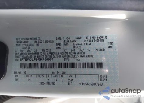 2024 Ford F-150 Xlt from USA, damaged, VIN 1FTEW3LP9RKF50961